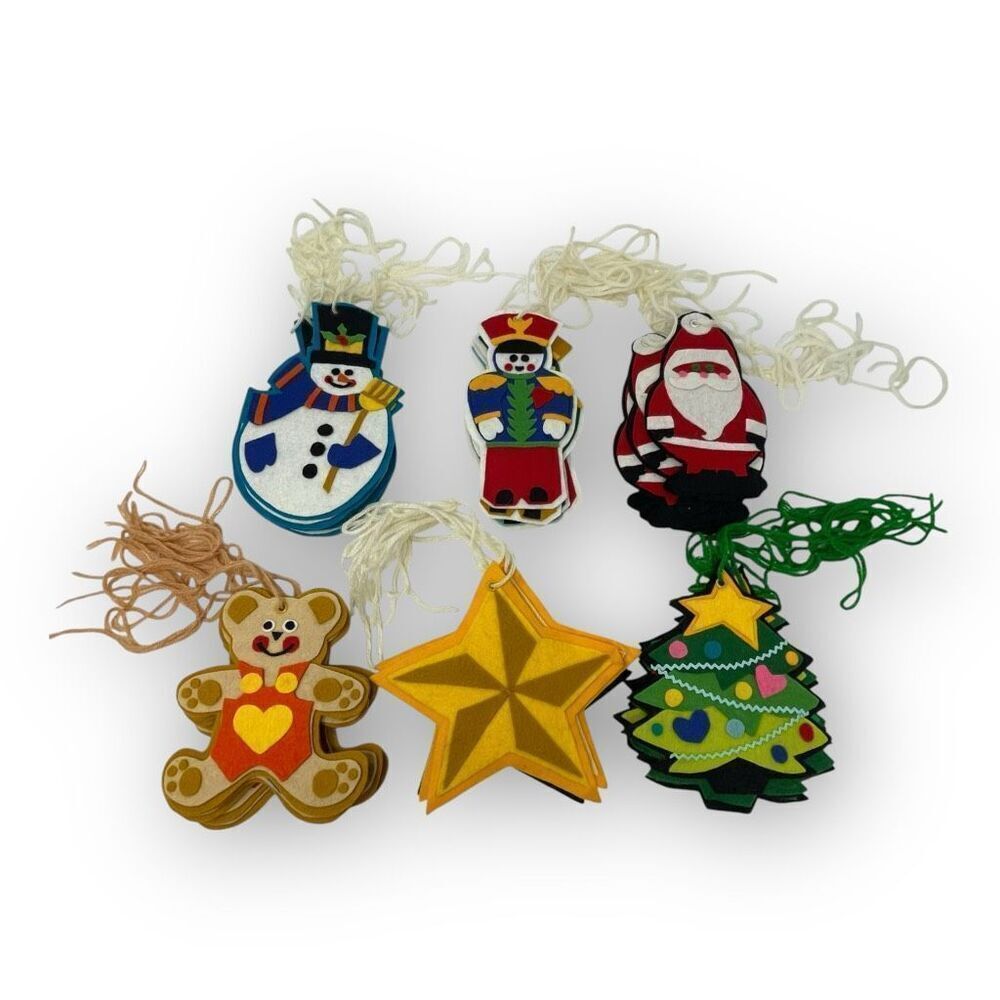 Vintage Felt Christmas Ornament Lot 29 Nutcracker Bear Star Santa Tree Snowman